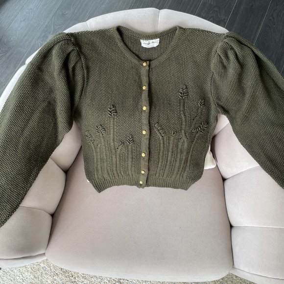Vintage Austrian Handmade Army Green Wool Blend Cardigan - Picture 3 of 3